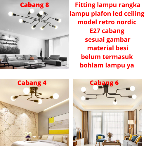 Jual Fitting lampu rangka lampu plafon led ceiling model retro nordic ...