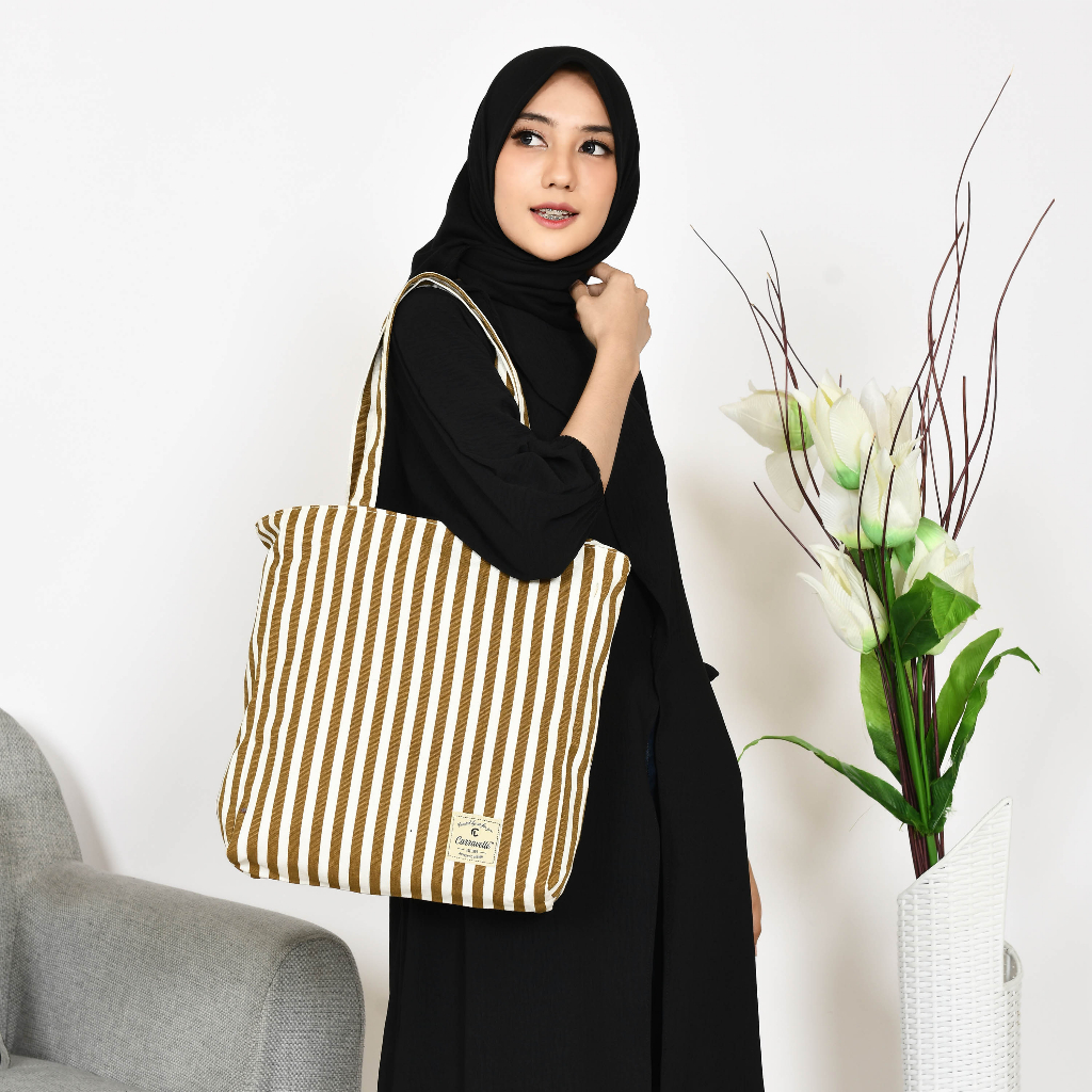 Jual CARRAVELLE STORE - Tas Wanita Tote Bag Resleting Kanvas polos dan