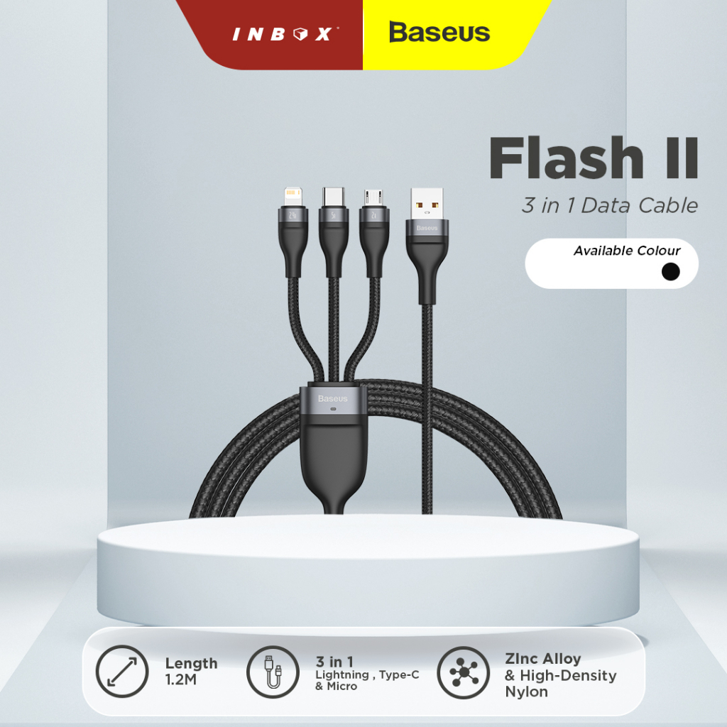 Jual Baseus - Kabel data - Flash II 3in1 cable USB to Micro + Lightning ...