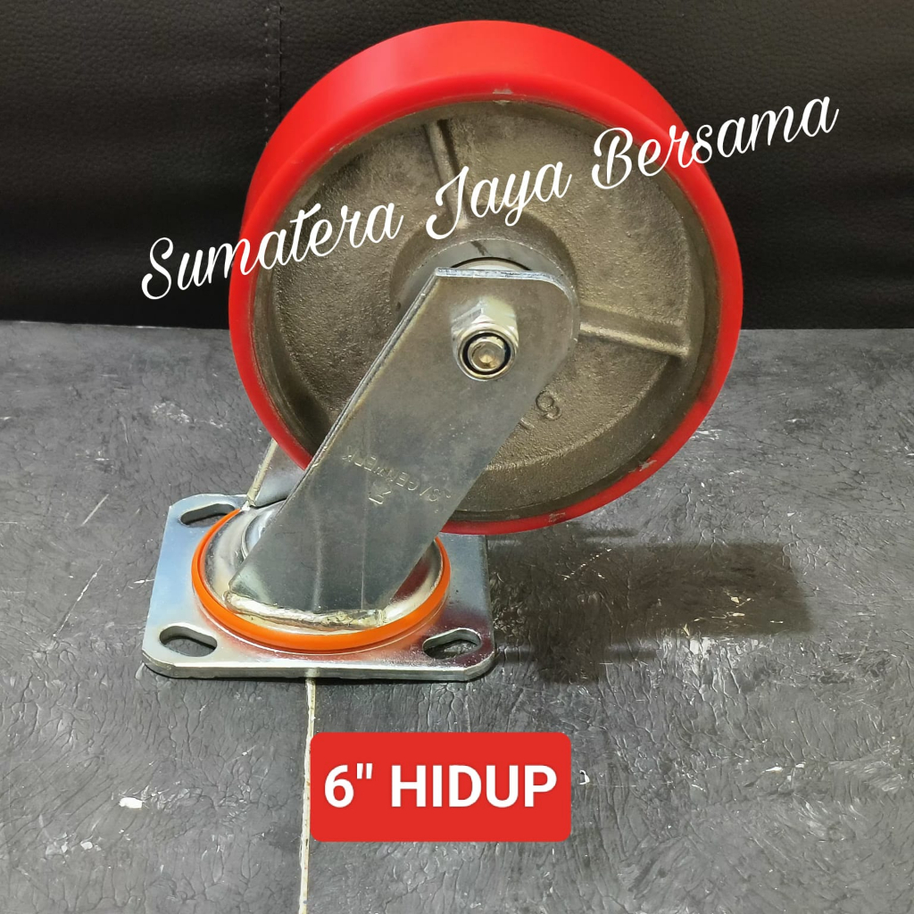 Jual SAGENWERK Roda troli Caster PU 6 inch Merah Rem Hidup Mati HD 450 ...