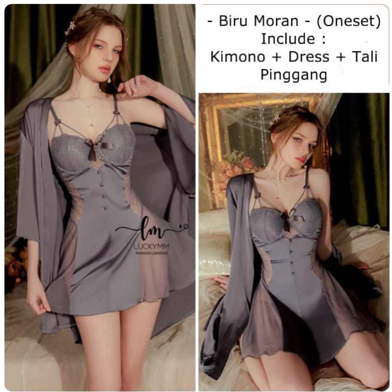 Jual Luckymm Lingerie Sexy Dress Kimono Satin Baju Tidur Lingerie Wanita Sleepwear Satin