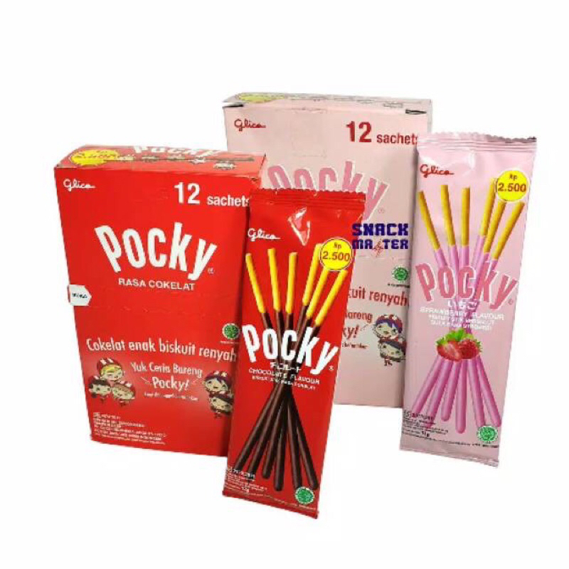 Jual Pocky Stick Biscuit Coklat Strawberry 1 box isi 12 sachet @11gr ...