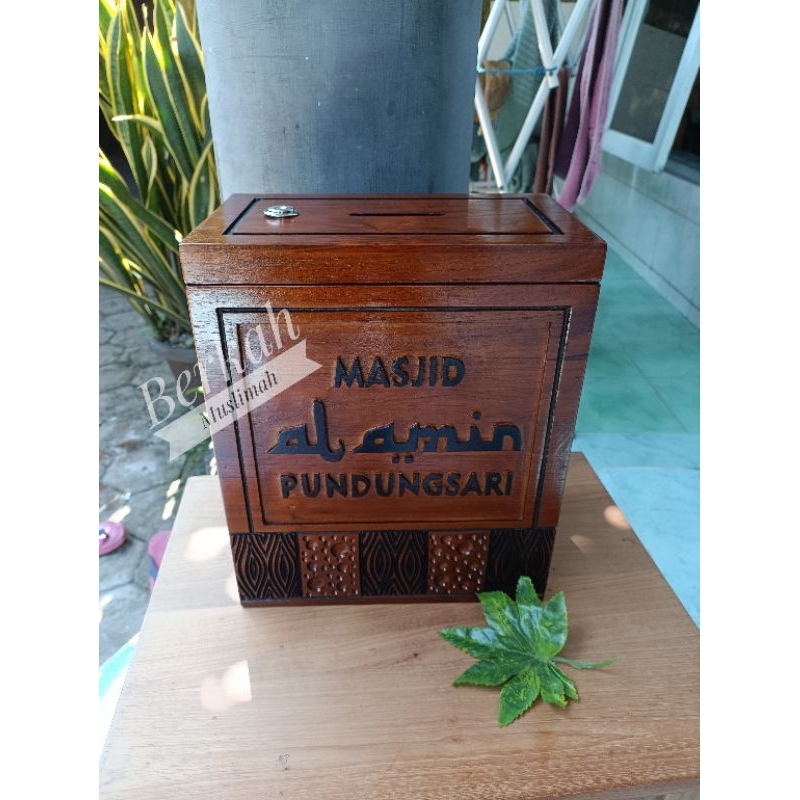 Jual Bermus Kotak Amal Infaq Kayu Jati Desain Tempel Dinding Bebas Custom Nama Masjid Shopee