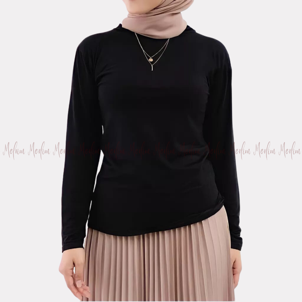 Jual Kaos manset Wanita lengan panjang / Inner Hitam basic polos lengan ...