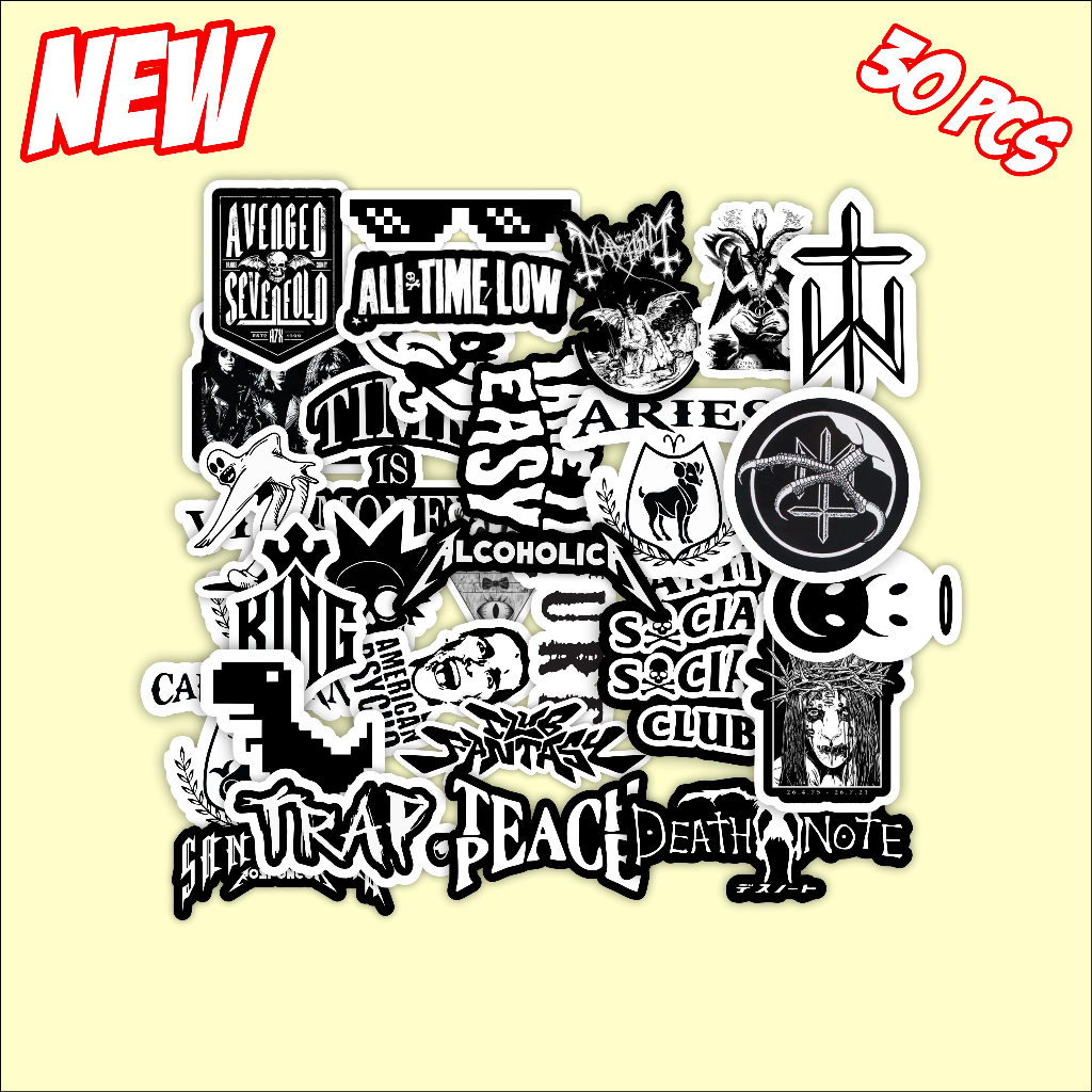 Jual Stiker paket hitam putih terbaru isi 30 keren bahan graftac high