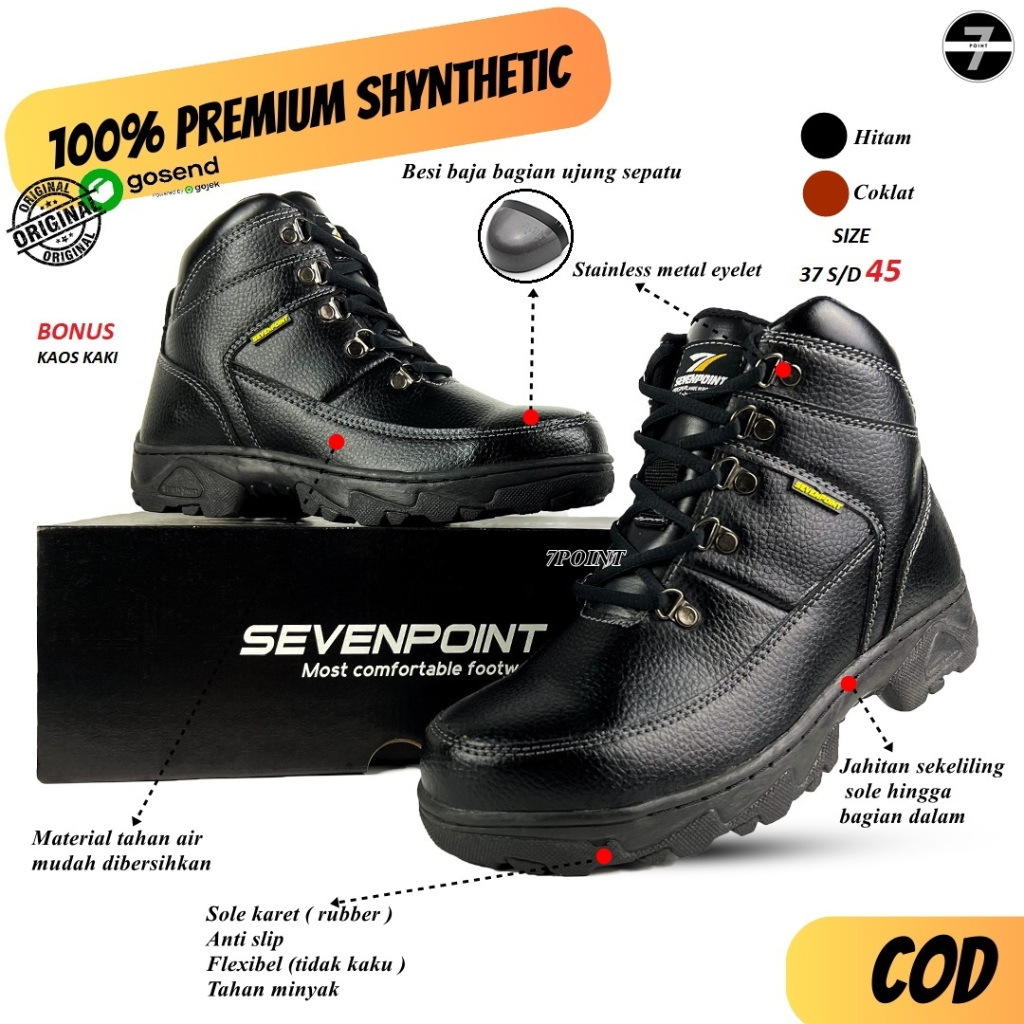 Jual Sepatu Safety Boots Original Pria Wanita Sevenpoint Ujung Besi Proyek Touring Tracking