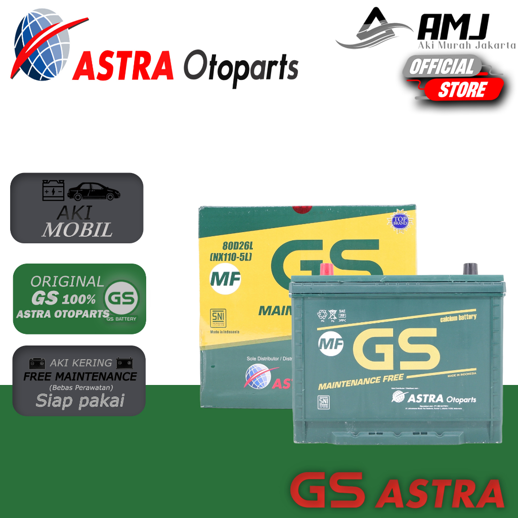 Jual Aki Mobil Toyota Harrier GS Astra 80D26L Aki Kering 12V / 70 Ah