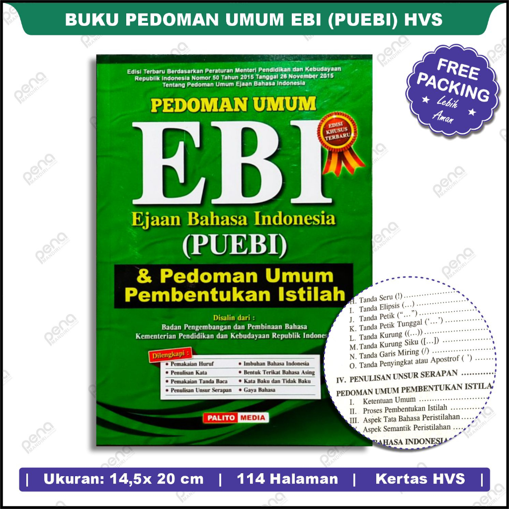 Jual Buku PUEBI Pedoman Umum EBI Ejaan Bahasa Indonesia Edisi Lengkap ...