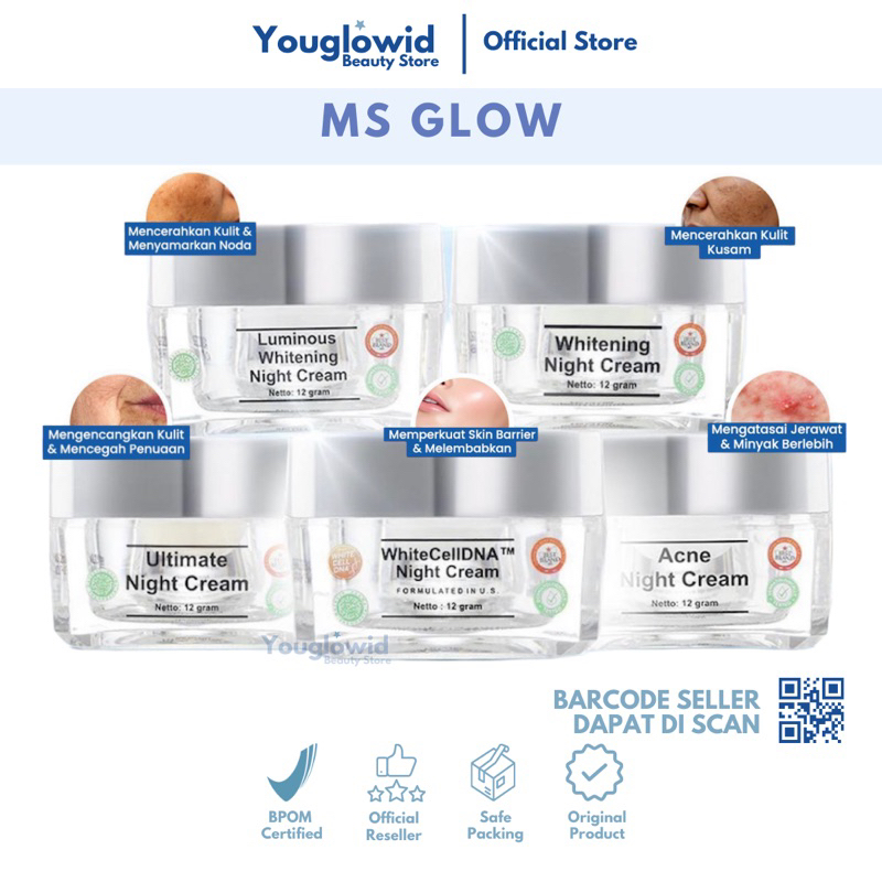 Jual 【official Store】ms Glow Night Cream Msglow Acne Whitening Luminous Whitecell Ultimate