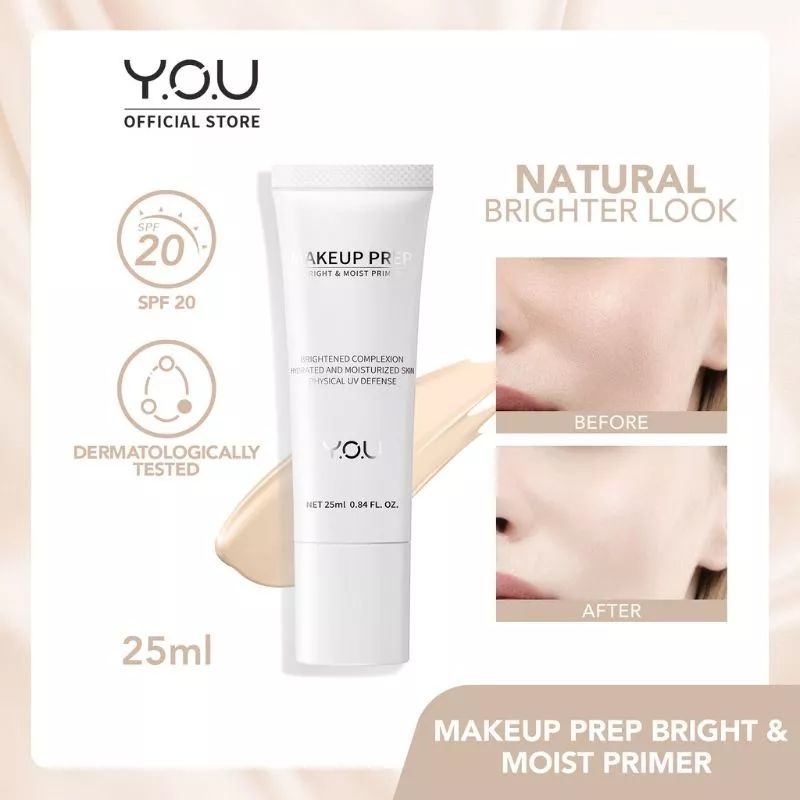 Jual Y.O.U MAKEUP PREP BRIGHT & MOIST PRIMER UNTUK KULIT KERING 25 ML
