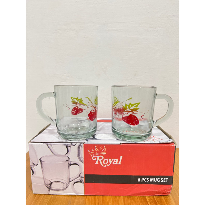 Jual 6pcs Gelas Kaca Gagang Corak Strawberry Royal Premium Gelas Minum Gelas Teh Gelas 8781