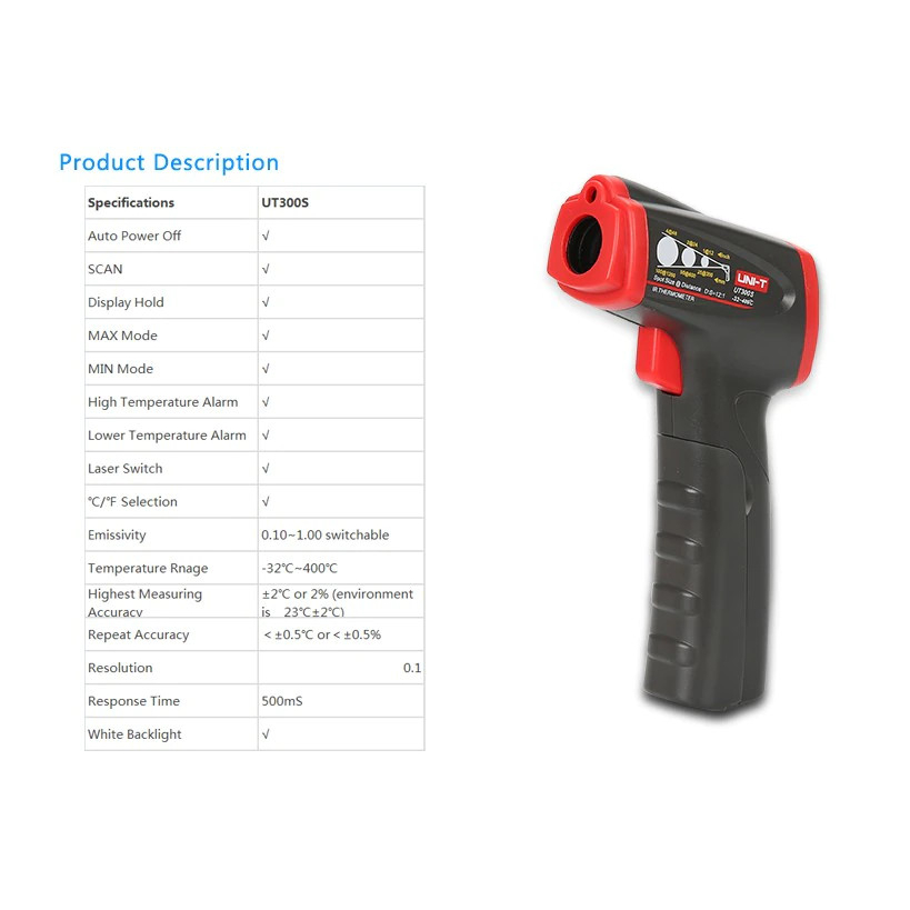 Jual UNI-T UT300S Infrared Digital Gun Thermometer Temperature ...