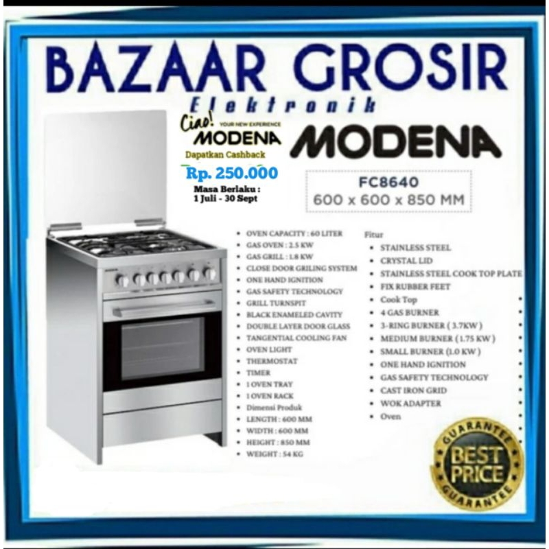 Jual KOMPOR MODENA FREE STANDING COOKER FC8640 / FC 8640 / FC-8640 ...
