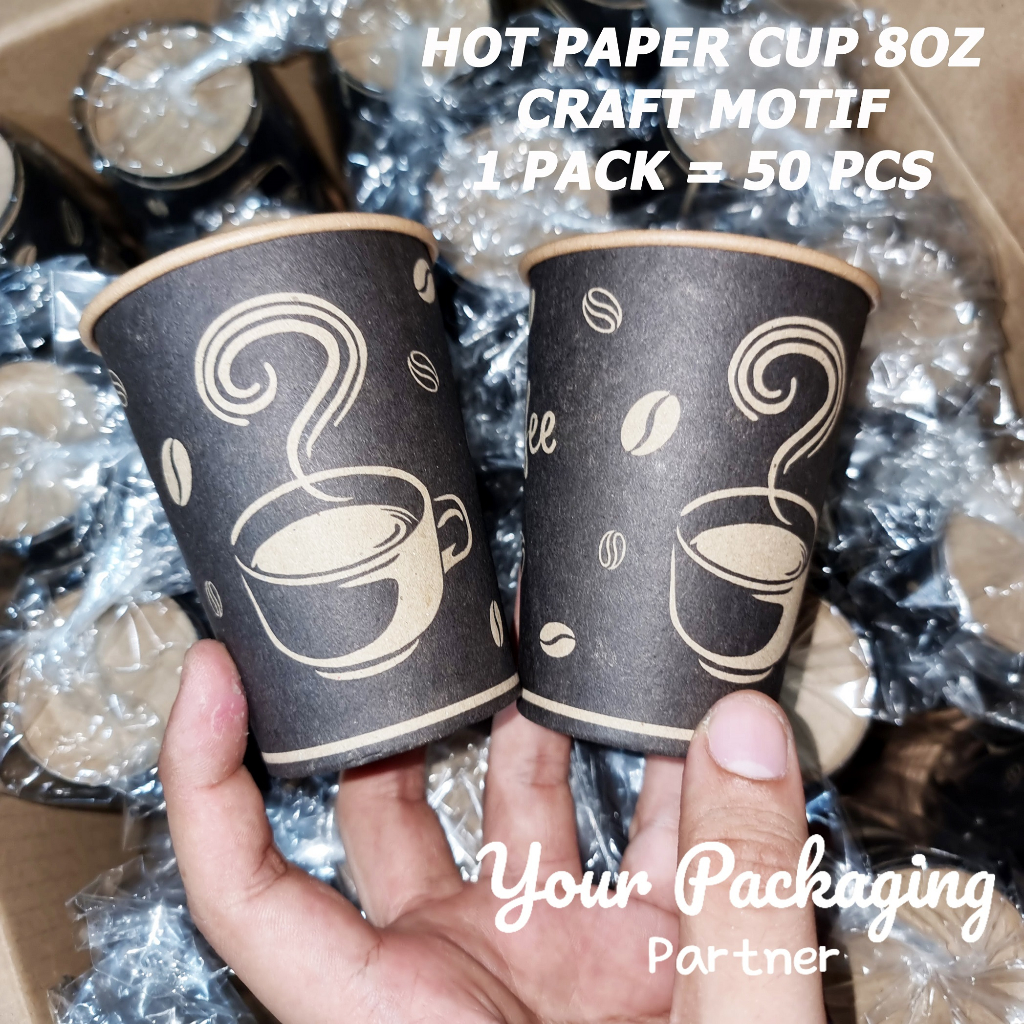 Jual PAPER CUP 8OZ CRAFT MOTIF / GELAS KERTAS KOPI TEH DLL | Shopee ...