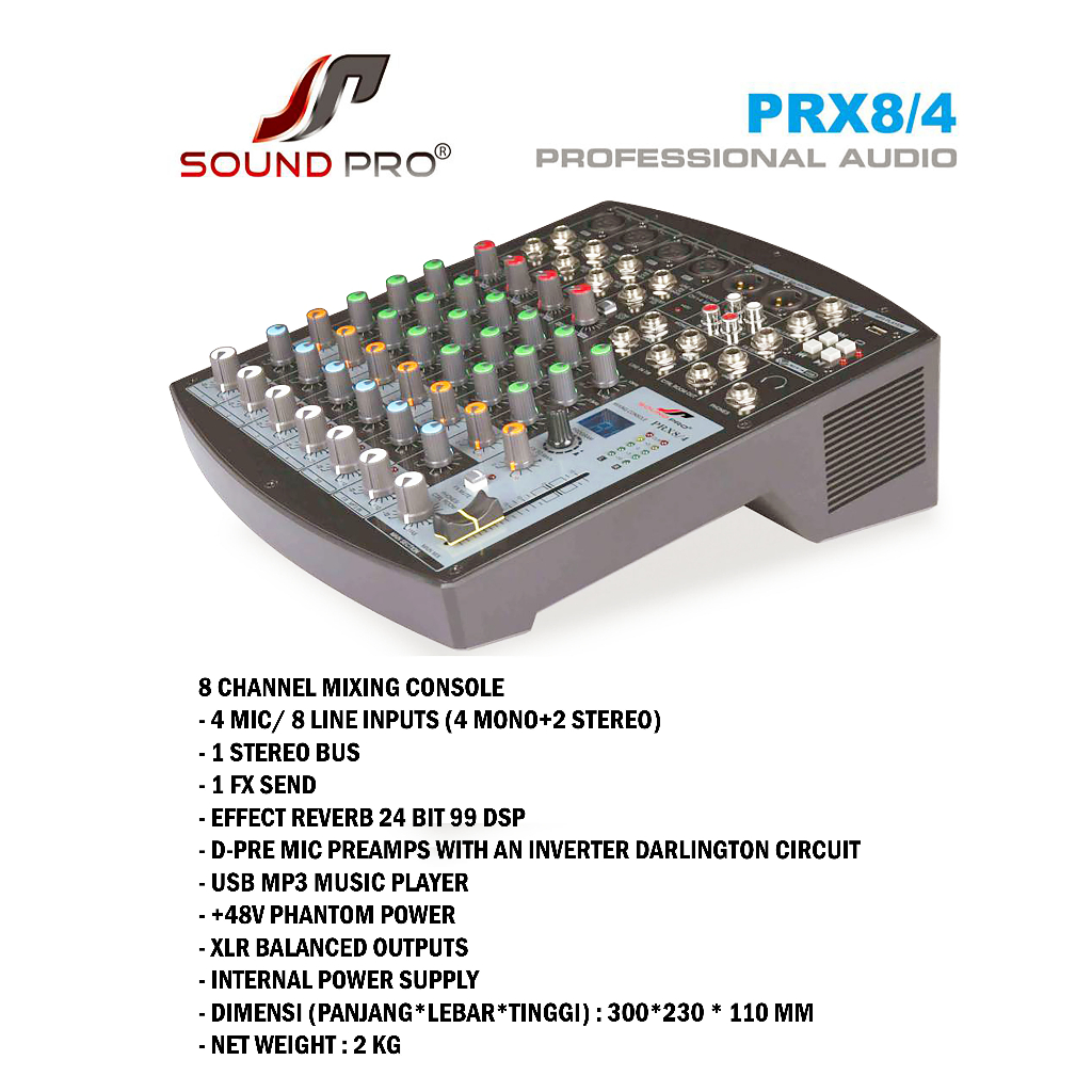 Jual Mixer SOUNDPRO PRX 8/4 8 Channel SOUNDPRO PRX8/4 Effect 99DSP ...
