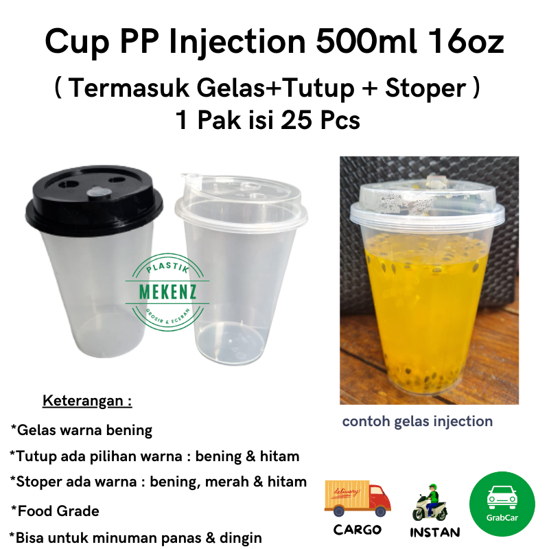 Jual PP Injection Cup 16oz 500ml Isi 25 Pcs L Gelas Plastik Boba Cheese ...