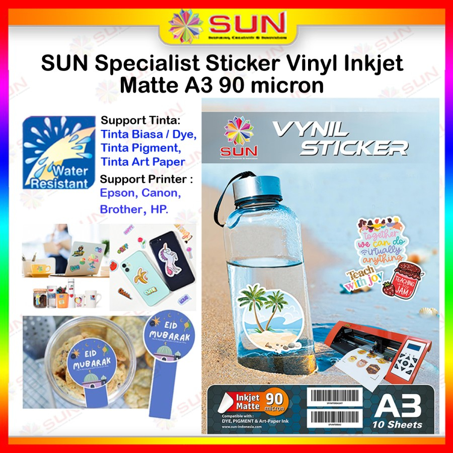 Jual Sticker Vinyl Inkjet Matte Anti Air A3 - Kertas SUN Sticker Vinyl ...