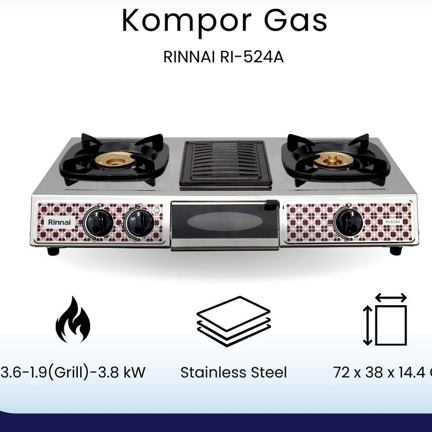 Jual RINNAI Kompor Gas Rinnai 2 Tungku + Grill Pan BBQ Pemanggang Hemat ...