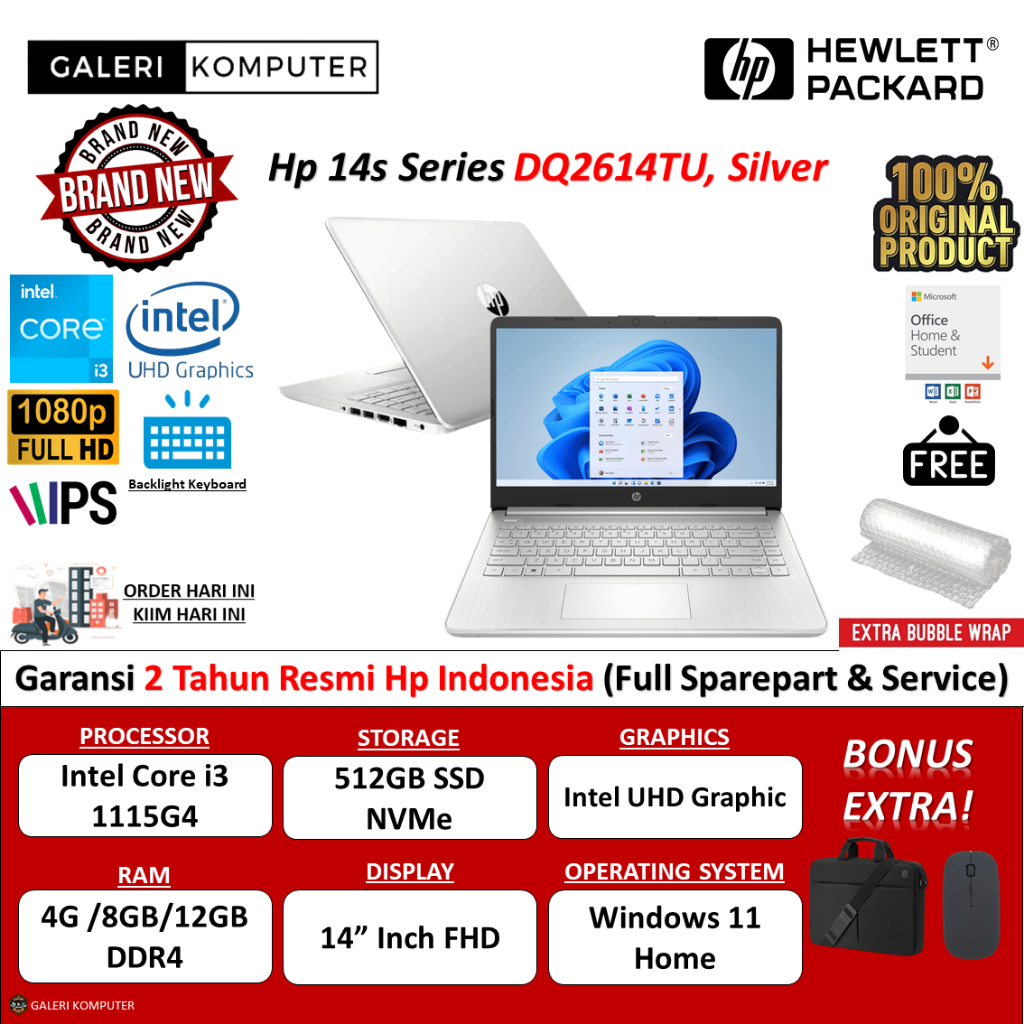 Jual Laptop Hp 14s Dq2614tu Intel Core I3 1115g4 12gb 512gb Ssd Fhd Ips Windows 11 Home Shopee 8424