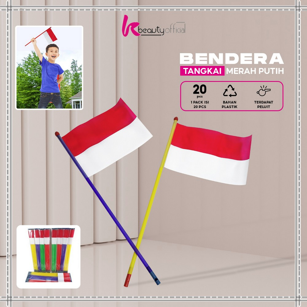 Jual Kb C907 Bendera Plastik Merah Putih Isi 20pcs Tangkai Ada Peluit Bendera Indonesia