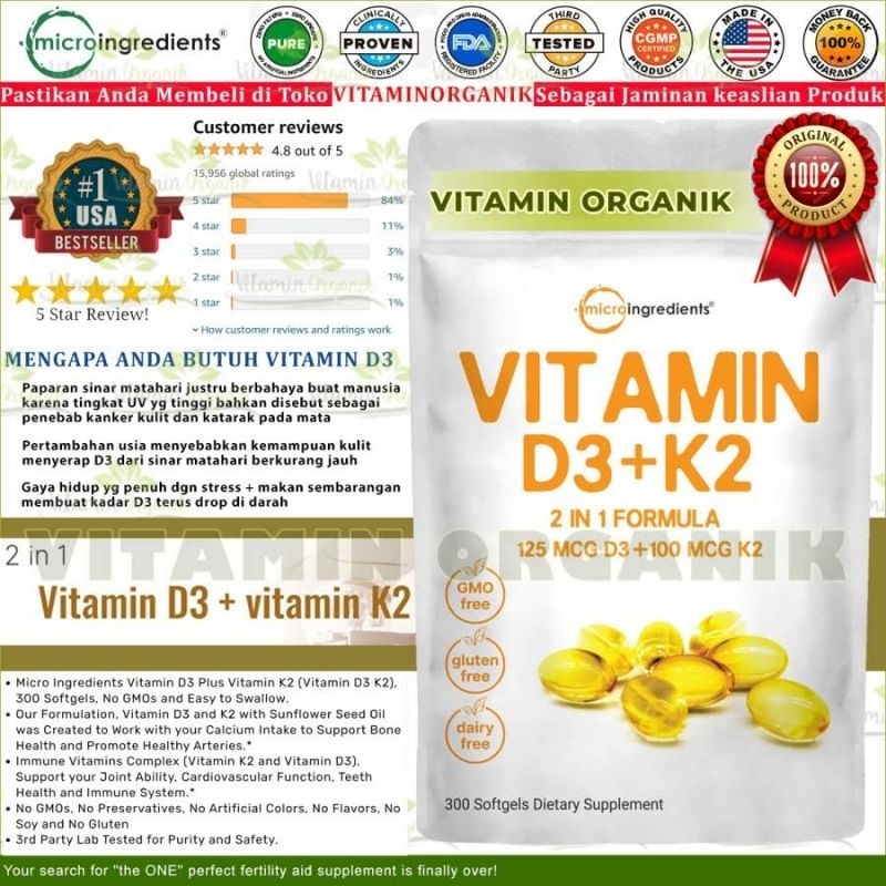 Jual Microingredients Vitamin D3 K2 5000iu Original Vitamin D3+K2 Micro