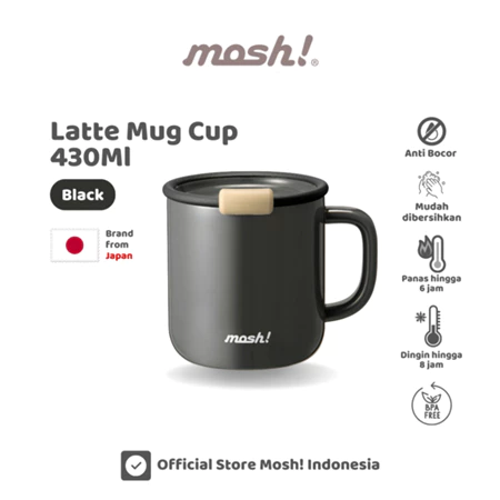 Mosh Latte Mug Cup Stainless Steel 430ml - Cangkir Minum Tahan Panas dan Dingin - Black