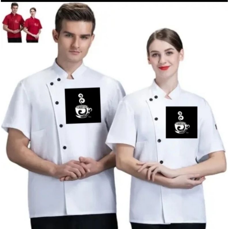 Jual baju chef baju koki/ seragam kerja unisex cafe lestoran , putih