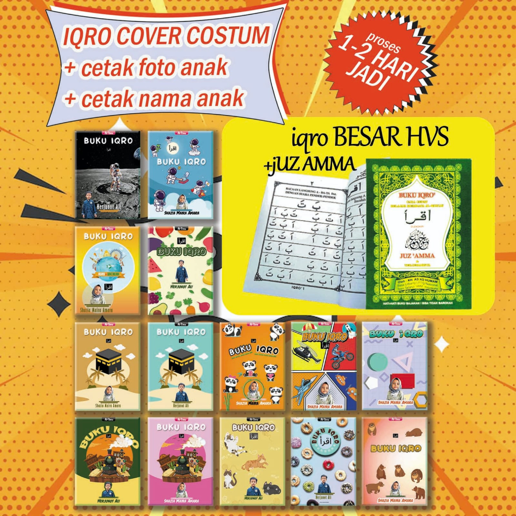 Jual ( BISA CUSTOM CETAK NAMA + FOTO ) Buku IQRO Original Hijau Bendel ...