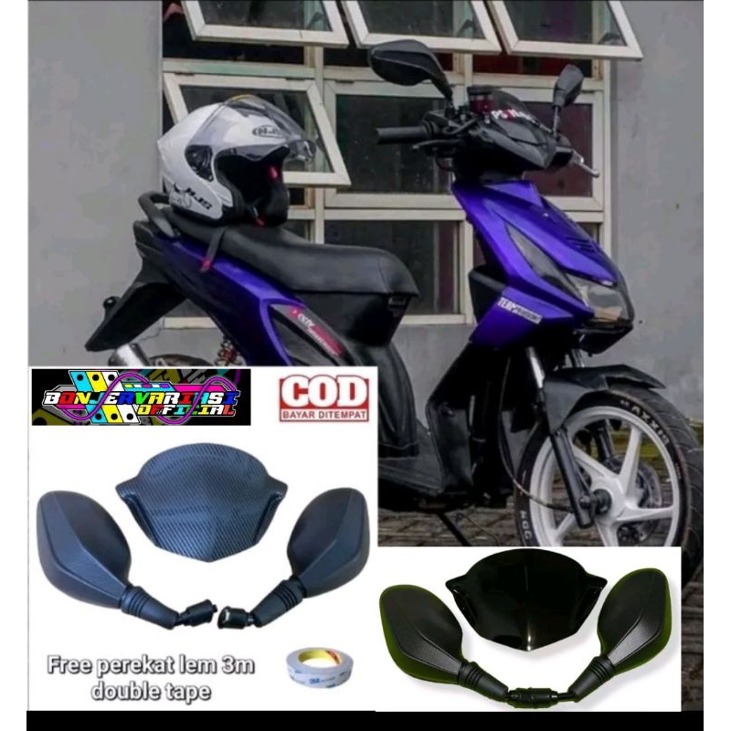 Jual Paket Variasi Spion Click Hitam Polos Plus Visor Beat Karbu Pnp Beat New Esp Warna Hitam 0846