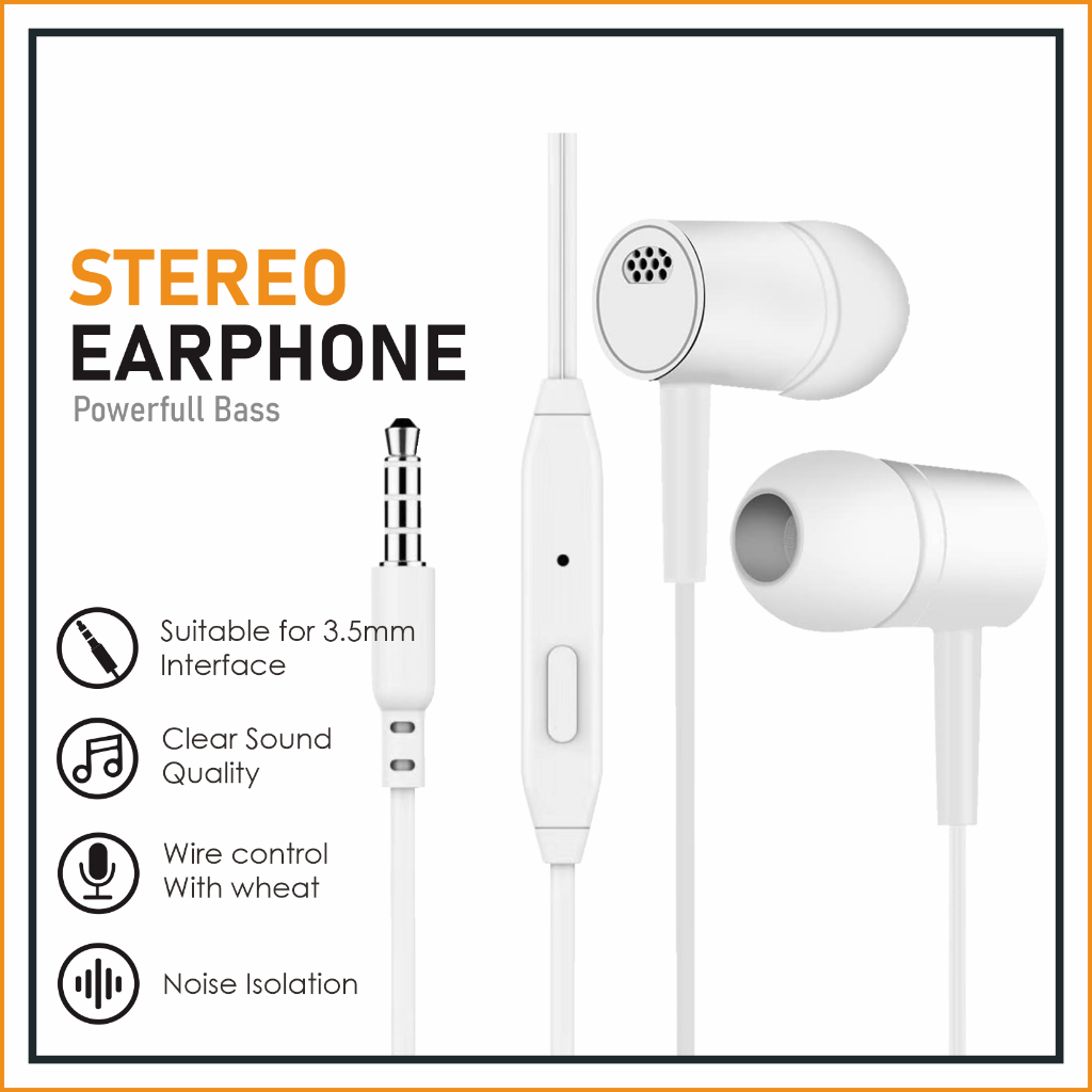 Jual Earphones 3.5mm InEar Wired Headphones Sport Bass Headset Wired