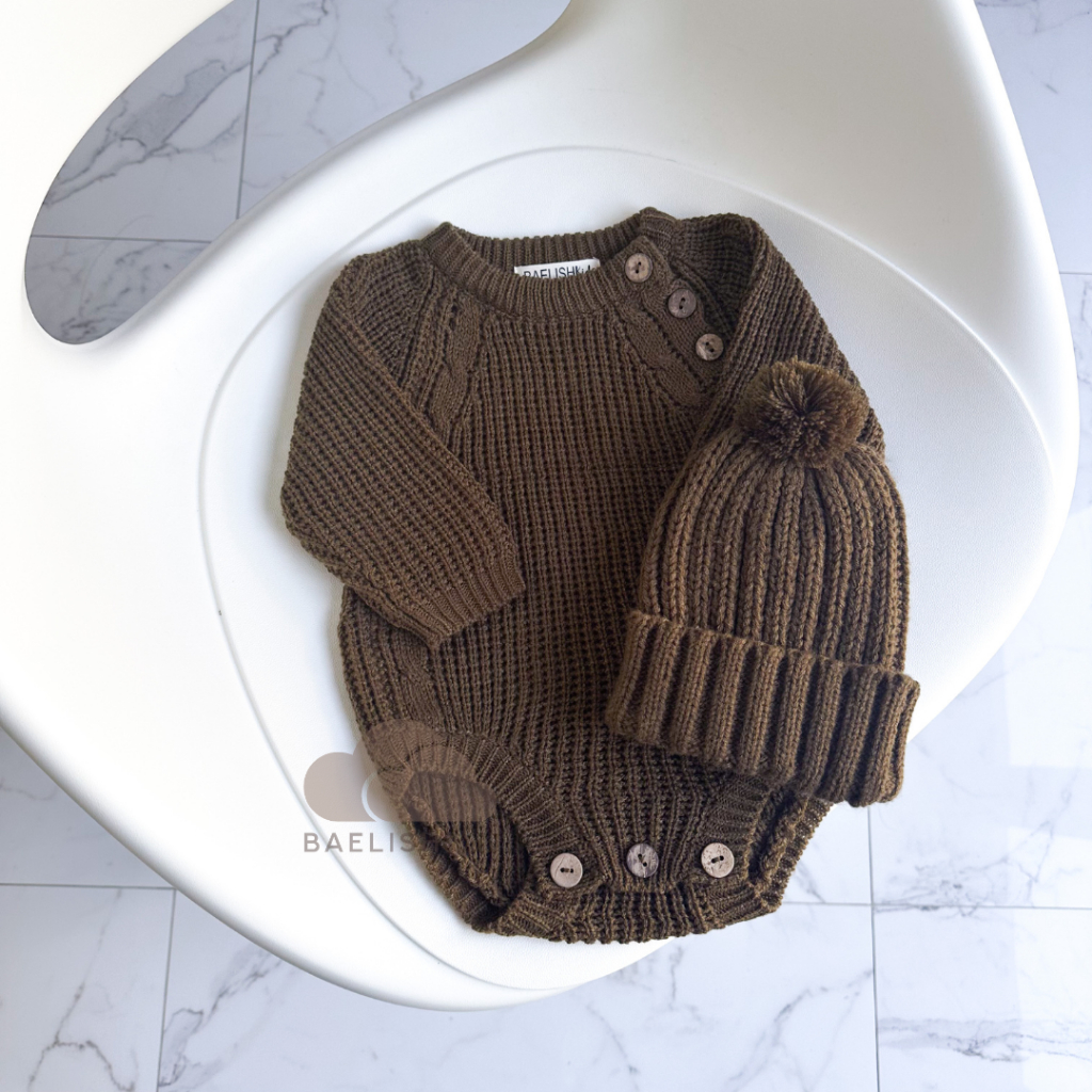 Baby Knitted Twist Romper with Beanie