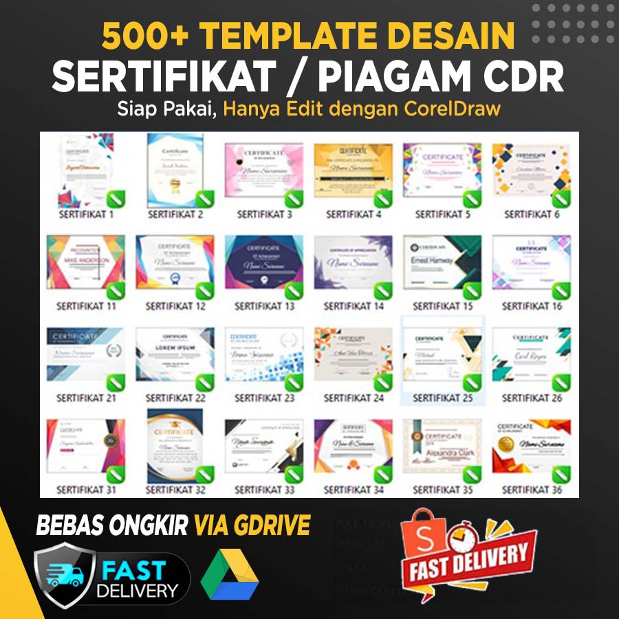 Jual 500 Template Desain Sertifikat Piagam Penghargaan Coreldraw