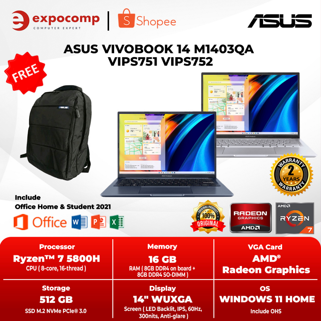 Jual ASUS VIVOBOOK 14 M1403QA VIPS751 VIPS752 RYZEN 7-5800H 16GB 512GB ...