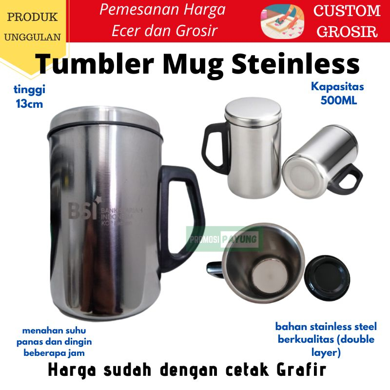 Jual Tumbler Custom Eceran Grosir Tumbler Mug Steinless 500ml Cetak Nama Logo Laser Grafir 7818