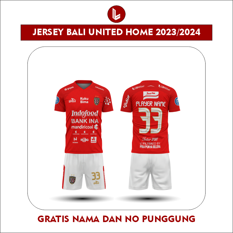 Jual Jersey Bali United Home 2023/2024 Premium Terbaru Gratis Nama Dan