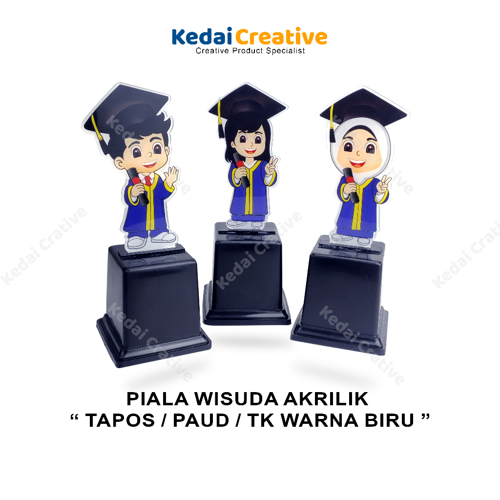 Jual Piala Gift Wisuda Akrilik Anak TK Murah - WARNA BIRU DONGKER