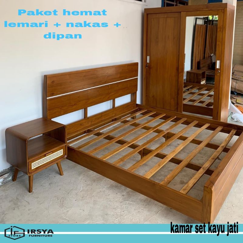 Jual Kamar Set Minimalis Kayu Jati - Set Kamar Tidur Full Jati - Kamar