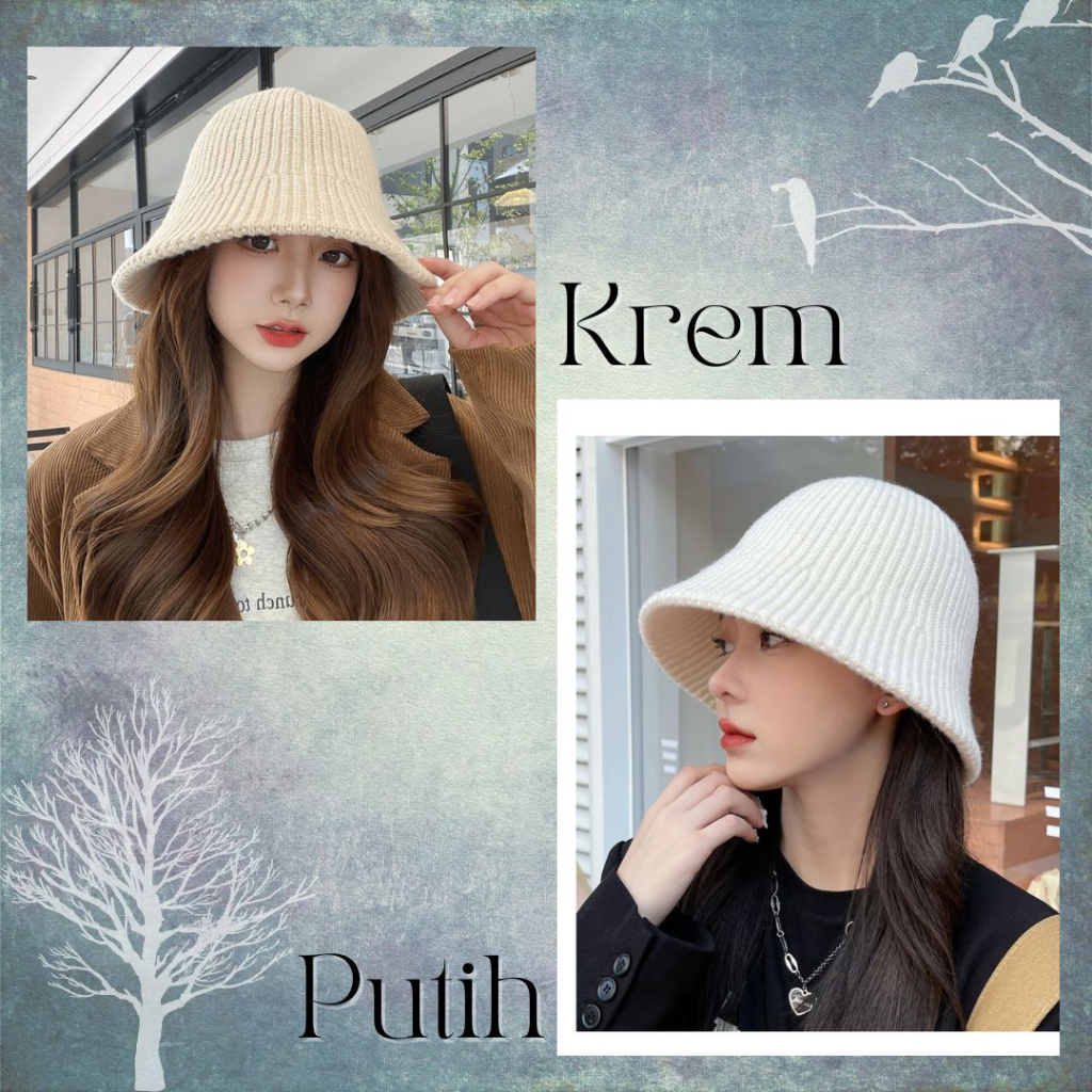 Jual Topi Bucket Rajut Polos Tebal Topi Wanita Korea Bisa Dilipat Topi ...
