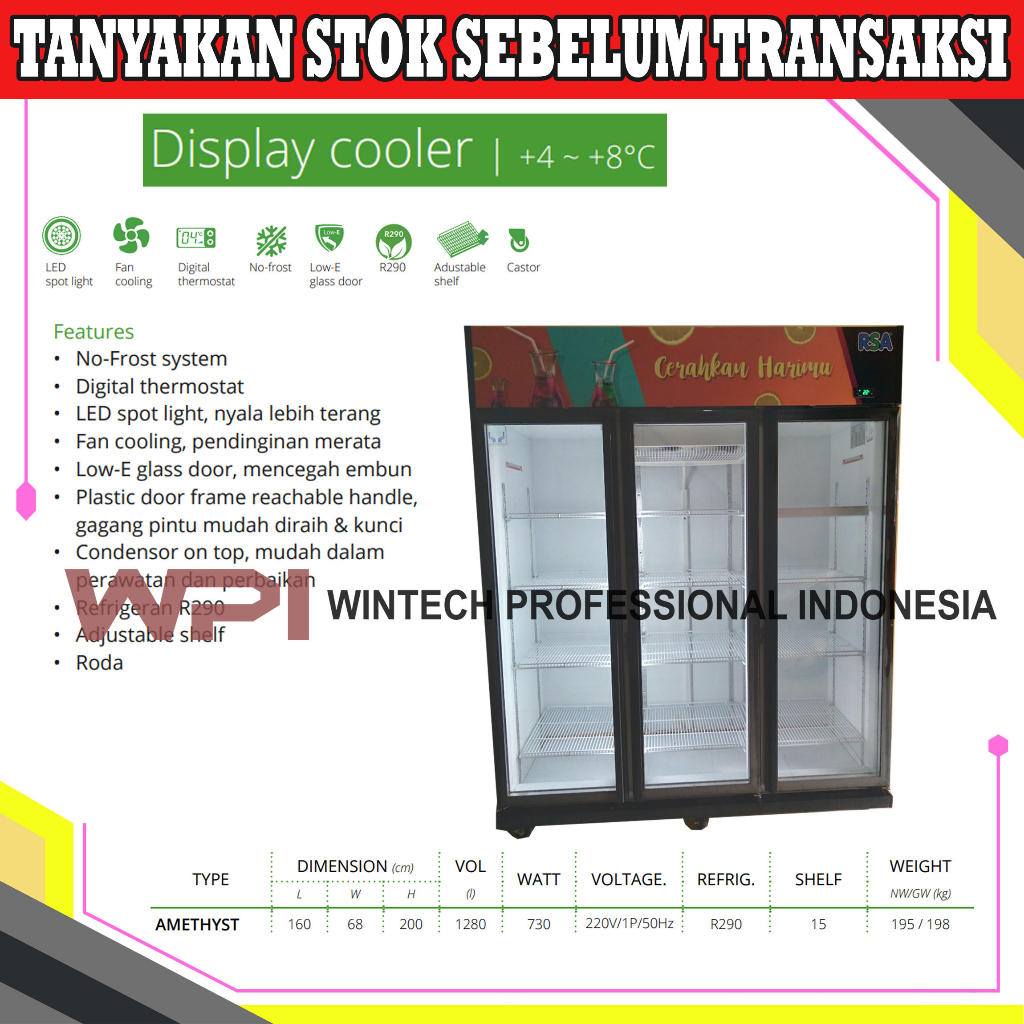 Jual RSA AMETHYST 3 Tiga Pintu Showcase - Display Cooler - Lemari Kaca ...