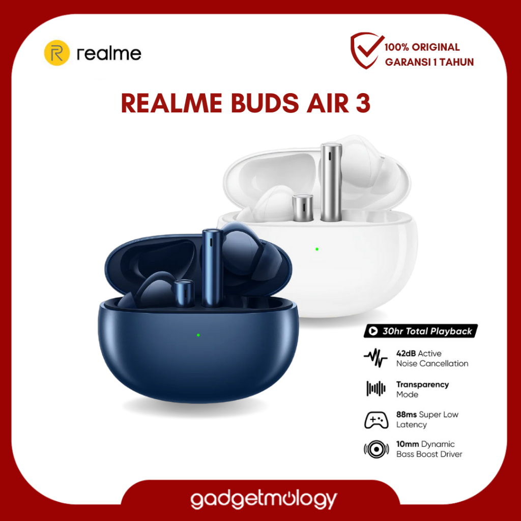 Realme Buds Air TWS Headset Earphone Earbuds Bluetooth Wireless With Mic  Suport Call HiFi Bass Sound 42dB Noise Cancellation Waterproof IPX5