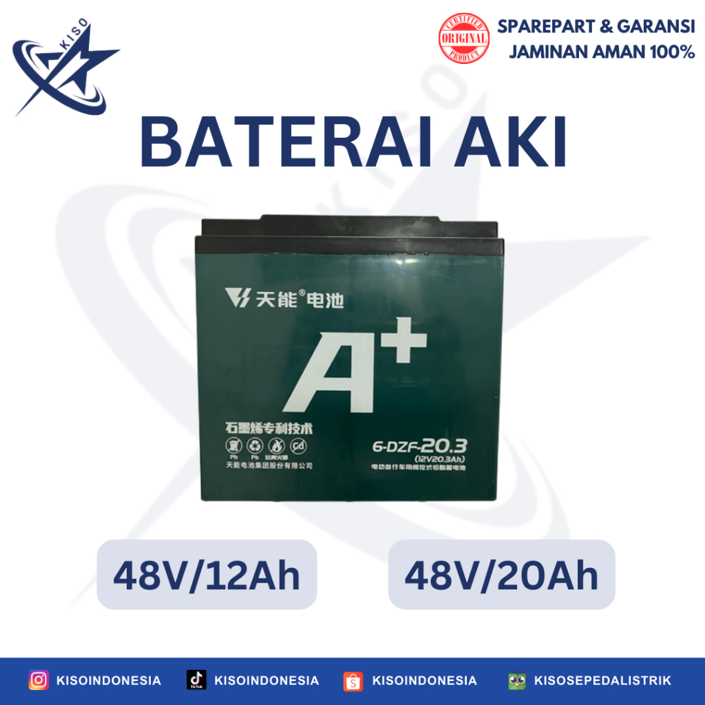 Jual KISO Baterai Batre Aki 48V/12Ah & 48V/20Ah Sepeda Listrik Skuter