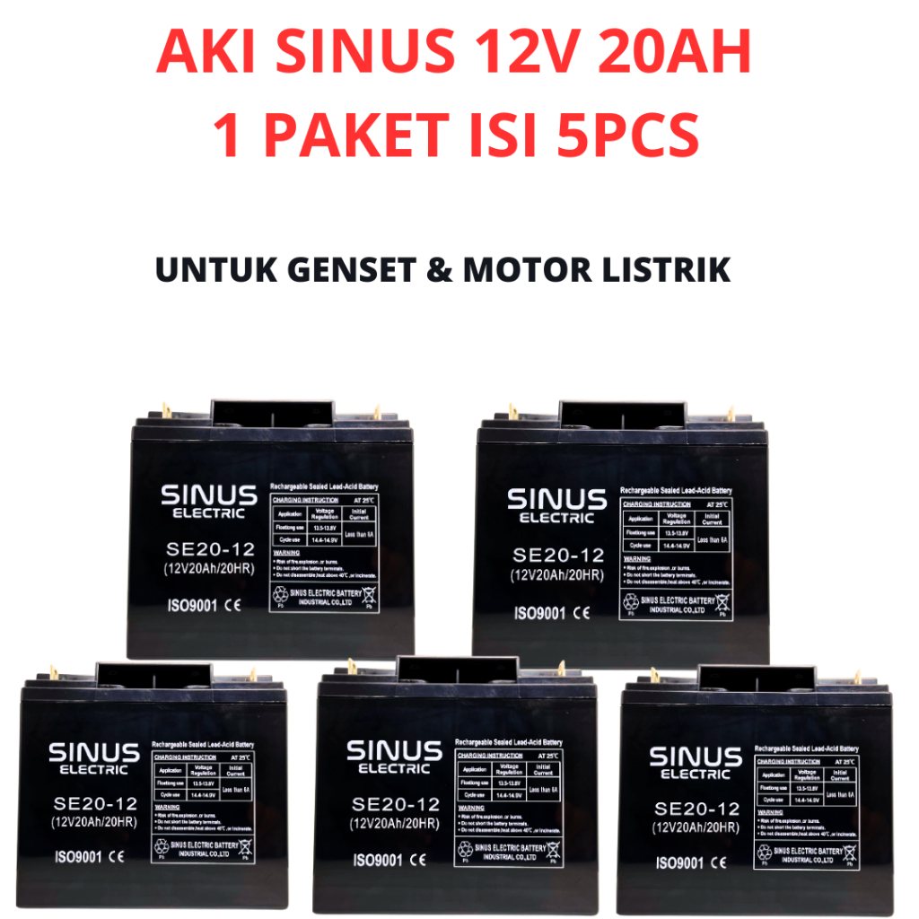 Jual AKI SINUS 12V20AH 1PAKET ISI 5PCS UNTUK GENSET DAN MOTOR LISTRIK