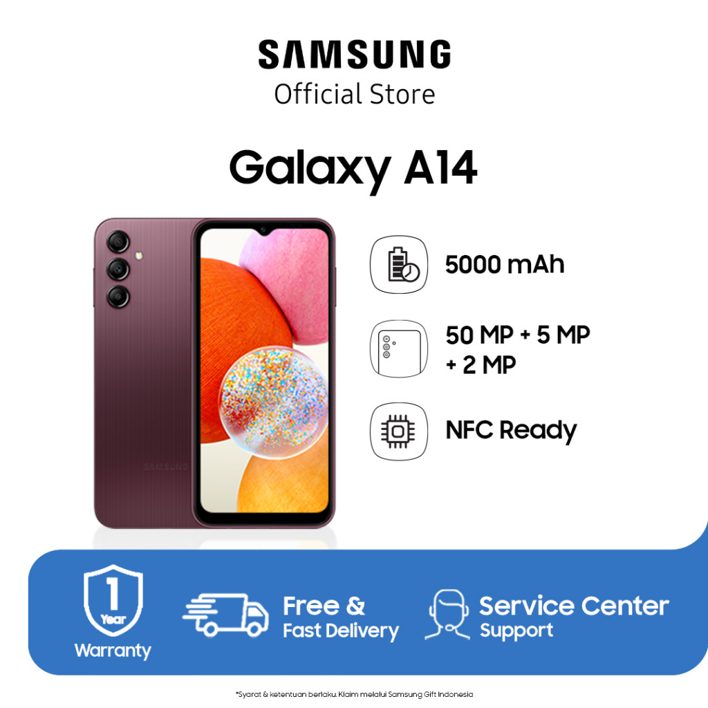 Jual Samsung Galaxy A14 5G 6/128GB - Dark Red | Shopee Indonesia