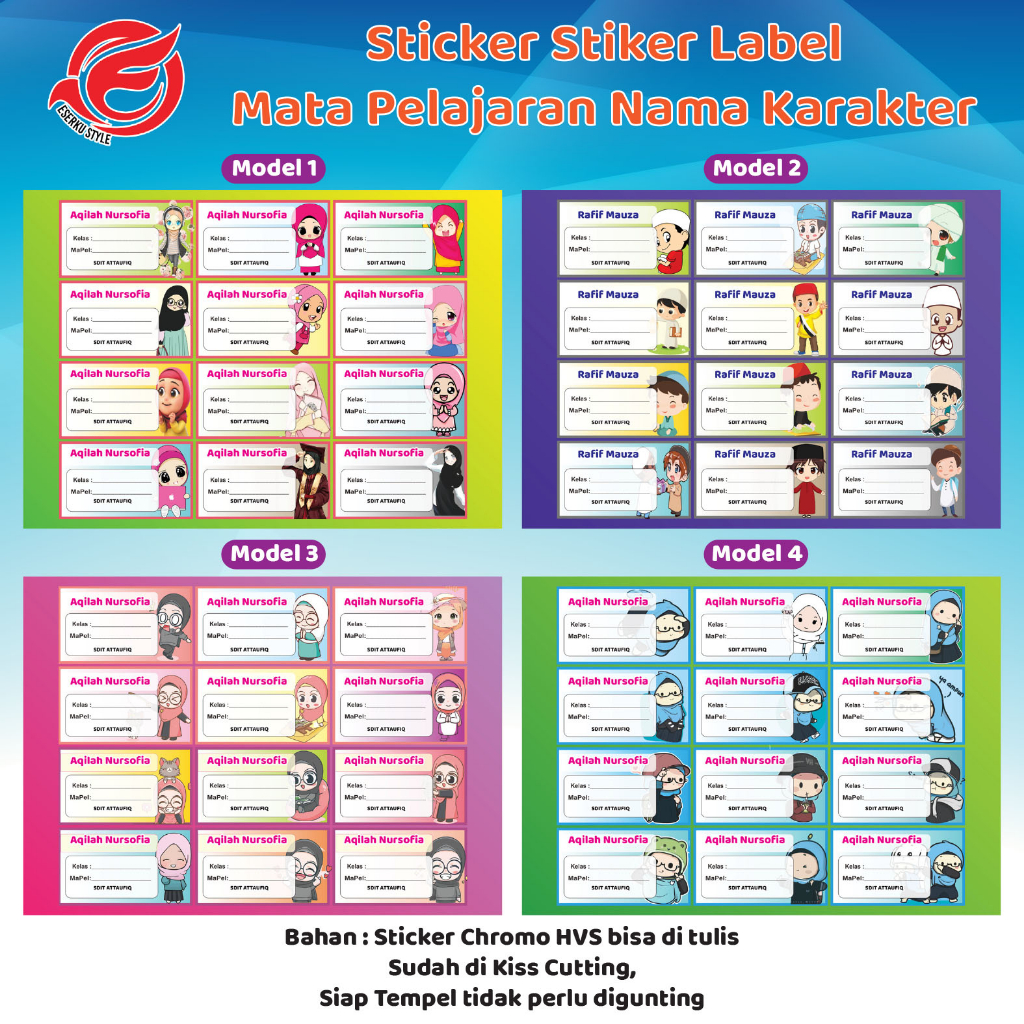 Jual Sticker Stiker Label Mata Pelajaran Custom Nama Karakter | Shopee ...