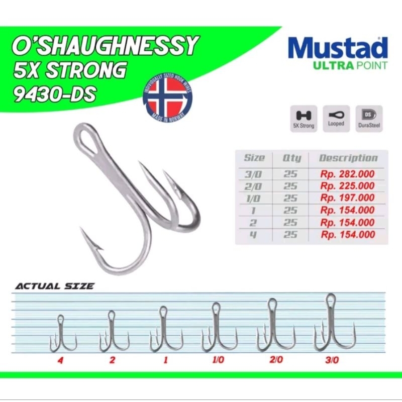 Mustad Treble 5X Strong DuraSteel 2 Hook - 9430-DS