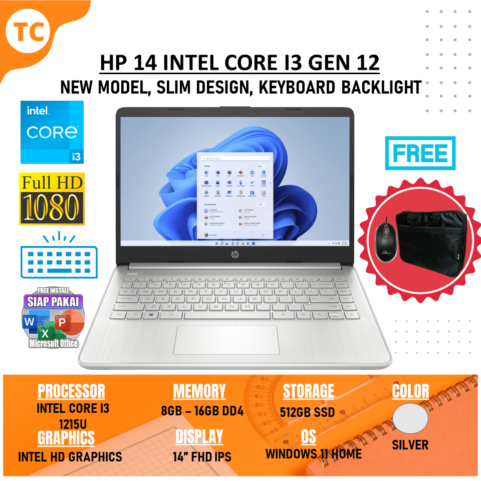 Jual Laptop Murah Baru Hp 14 Intel Core I3 1215u Ram 16gb Ssd 512gb Fhd Backlight Windows 11 9501