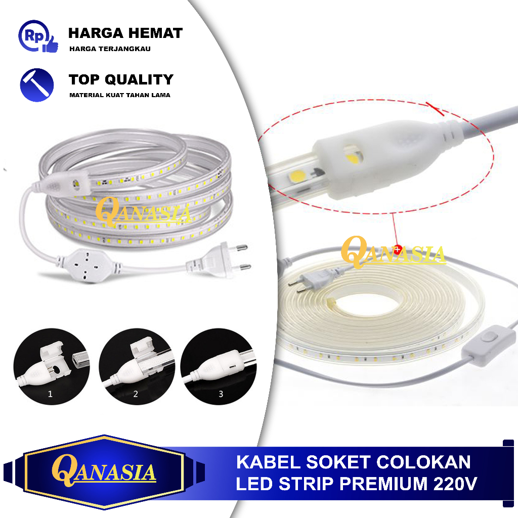 Jual Kabel Soket Colokan LED Strip PREMIUM 220V Lampu Selang | Shopee ...