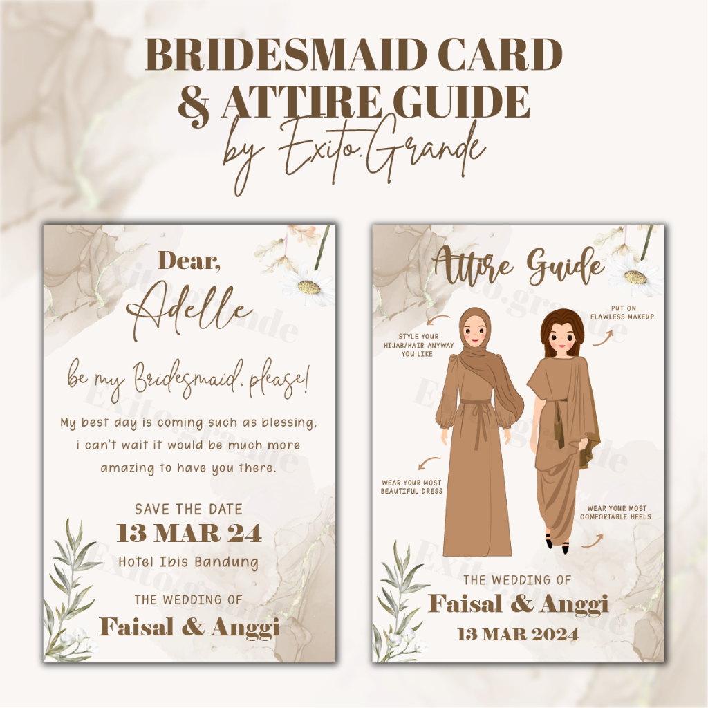 Tatuo Brautjungfern-/Trauzeugen-Antragskarten Set – 32 Stück, Aquarellgrün Mit Floralem Design, Inkl. Umschläge