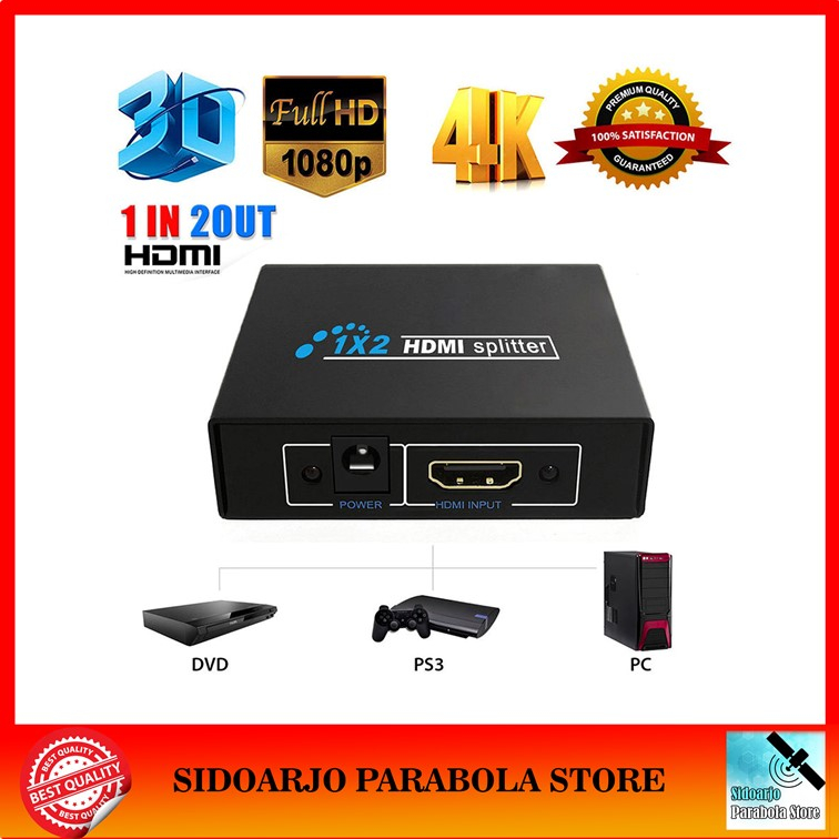 Jual HDMI Splitter HD Split Box 1 Input 2 Output HD Video 1in2 With ...