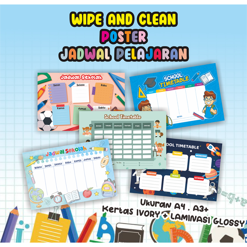 Jual WIPE AND CLEAN Poster Jadwal Pelajaran / Jadwal Sekolah / School ...